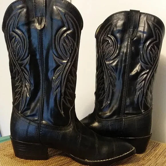 Black BRONCO Cowboy Boots Men's Size 11 EE - 1920 - Picture 1 of 16